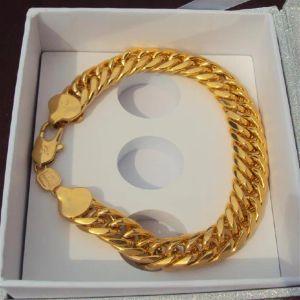 BRACCIALE Spessa 25mil GF Catena in oro massiccio Lussuosi braccialetti pesanti per uomo Big Miami Cuban Link