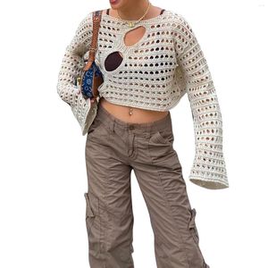 Kadın Sweaters Kadın Y2K Örgü Kırpılmış Üst Kroşe Kesim Uzun Kollu Tişört Yaz Güneş Koruma Nefes Bulabilir Yama Şort
