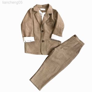 Completi di abbigliamento Pantaloni blazer scozzesi per bambini 2 pezzi Completi di abbigliamento Ragazzi Ragazze Primavera Estate Festa Vieni Bambini Abiti piccoli casuali Set W0222