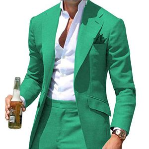 Mäns kostymer blazers Green Slim Fit Men for Dinner Prom Party Senaste design 2 -stycken manjacka med byxor skräddarsydd bröllop Groommen Tuxedos 230222