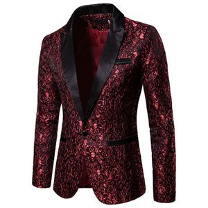 Giacche da uomo Jacquard dorato abbronzante floreale Blazer da uomo Giacca da uomo con bottone singolo Giacca da sposa Abito da festa in scena Costume da cantante 230221