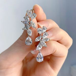 Brinco fino de moissanite diamante pendurado 100% real prata esterlina casamento brincos para mulheres promessa joias de noivado
