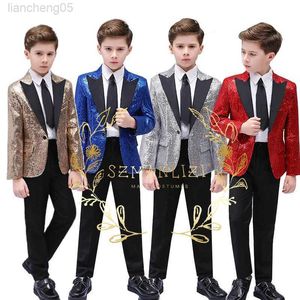 Clothing Sets Boy's Suit Jacket Pant Flower Boy Suit Party Dress For Wedding Children Formal Blazer Clothes Children's Sequin Suit coat W0222