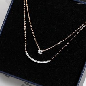 Pendant Necklaces YUN RUO Rose Gold Color Crystal Smiling Necklace Choker Woman Fashion Titanium Steel Jewelry Never Fade Drop