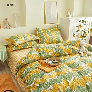 Bedding Sets American Style Set AB Side Home Linen Super King Tulip Duvet Cover Flat Sheet Pillowcase 2023 Girl Bedclothes Flower