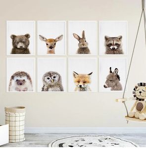 Skog djur m￥lning nordisk barn baby sovrum dekor giraff kanin elefant duk barn affisch barnkammare v￤gg konst bild tryck woo