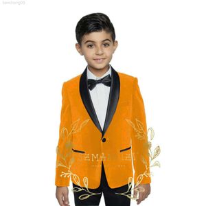 Clothing Sets Boys Gold Velvet Suit 2 Piece Shawl Lapel Formal Jacket Pants Kids Wedding Party Suits Blazer Set Slim Fit Outfit Come W0222