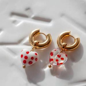 Dangle Earrings Transparent Red Spotted Heart Irregular Drop Retro Cute Glazed Golden Color Ear Accessories For Women Gift Party Summer