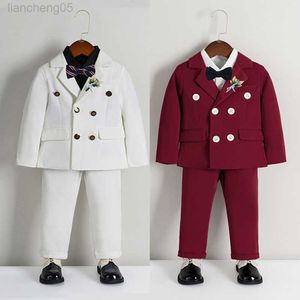 Set di abbigliamento Setelan Borgogna Putih Anak-anak Musim Semi Musim Gugur Kom Pesta Pernikahan Performa Piano Anak Laki-laki Celana Blazer Anak-anak Baju Dasi W0222