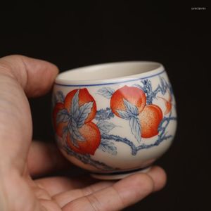 Xícaras pires de pires vintage pêssego chinês xícara de chá de cerâmica conjunto de teaware animais tigela para cerimônia tigre xadrez círculos