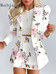 Tvådelad klänning Autumn Leisure Fashion Suit Women kjol 2 -styckskontor för kvinnliga blazeruppsättningar med 230222