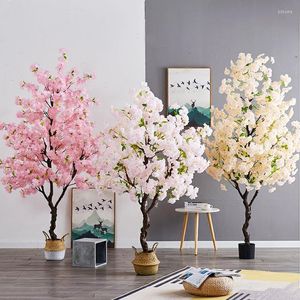 Decorative Flowers Artificial Cherry Tree Flower Landing Indoor Decoration Plant Potted Wedding Home Living Room Green