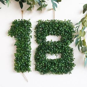 Decorative Flowers 40CM Simulation Number Letter Hanging Wall Birthday Wedding Party Backdrop Green Plastic Leaf Baby Shower Christmas