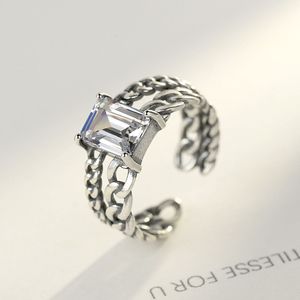 Nuova catena di ferro anello in argento s925 con zirconi lucenti Anello aperto da donna personalizzato in stile punk Accessori di gioielli di tendenza alla moda