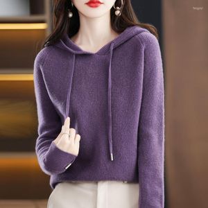 Damenpullover, gestrickter Wollpullover mit Kapuze, Damen-100-Pure-Herbst- und Winter-Hoodie im Western-Stil dieses Jahres