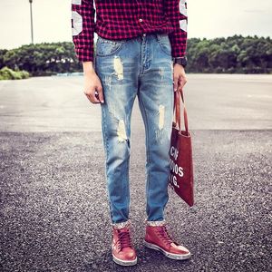 Мужские джинсы Fashion 2023 весна летние ретро -разорванные отверстия прямой повседневное хип -хоп.