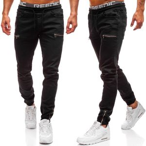 Men's Jeans Mens Denim Trouser Casual Frosted Zipper Design Sport Slim Fit Pencil Pants