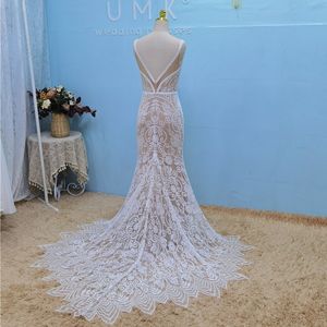 Party Dresses Umk Sexy Mermaid Wedding Dress Chic Lace Boho Bridal Gowns Modern Open Back Spaghetti Straps Vestido de Noiva 230221