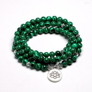 Strand Tibetano 108 Bracciale Mala Malachite Perle di Pietra Bracciali Yoga Lotus OM Buddha 6 MM