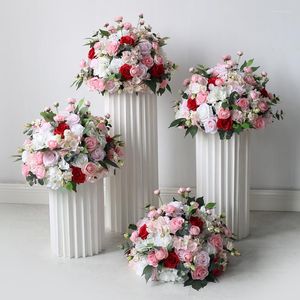 Decoratieve bloemen 80/60/50/50/35 cm grote roze roze kunstmatige bloembal bruiloft achtergrond tafel bloemen middelpunt decor party raam display
