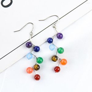 Dangle Earrings Natural 7 Chakra Crystal Stone Beads Yoga Lapis Lazuli Amethyst Quartz Healing Reiki Ear Hook Woman Jewelry Gift