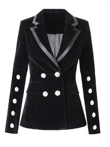 Damenanzüge Damen-Blazer-Mantel, modischer Designer-Zweireiher, Diamanten, Knöpfe, Samtjacke, einfarbig, schmaler Anzug