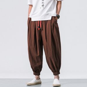 Mäns byxor mode bomull linne avslappnade fasta färger lösa byxor andningsbar japansk stil elastisk midja harem plus sizeg3 230221