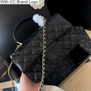 CC Borse a tracolla classiche Borse da donna con patta in caviale Borse di design con diamanti trapuntati in vera pelle nera Hardware in metallo dorato Borsa a tracolla Sacoche Mini