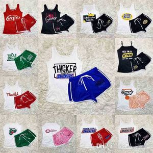 Summer Women Two Piece Pants Letter Printed Tracksuits Casual Shorts Yoga Pants Suspenders Tops Suit Plus Size Clothing