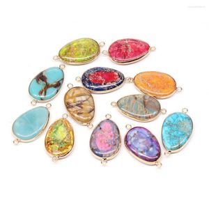 Colares pendentes Imperador de ovo de gem natural Pedra Multicolor Conector artesanato artesanal Diy Bracelet Jewelless Acessório Gift Gift Making