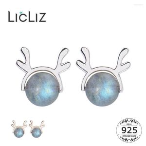 Stud Earrings LicLiz 925 Sterling Silver Moonstone Earring For Women Antlers Design Rose Gold White Cute Jewelry LE0468