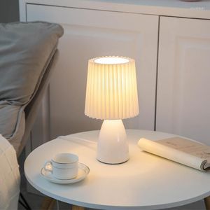 Table Lamps Milkshake Bedroom Night Lamp Korean Pleated Ceramic Desk Decoration Lightings INS