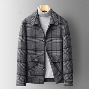 Giacche da uomo Moda Uomo Misto lana Trench casual da uomo Cappotto per il tempo libero Giacca scozzese maschile Cappotti Grigio di alta qualità