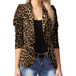 Kvinnors jackor kvinnor avslappnad leopard tryck cardigan jacka kappknapp outkläder tunna blåsor v-ringning smal polyester spandex kvinnors blazer 230222