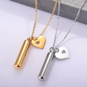 Pendant Necklaces Heart Charm & Cylinder Memorial Urn Necklace Stainless Steel Cremation Jewelry Waterproof Nickel-Free Hypoallergenic