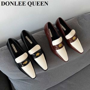 2023 New Brand Square Toe Med Heels Pumps Sapatos femininos Moda mista colorido vestido elegante mocassins de estilo brit￢nico Spring Mujer 0220