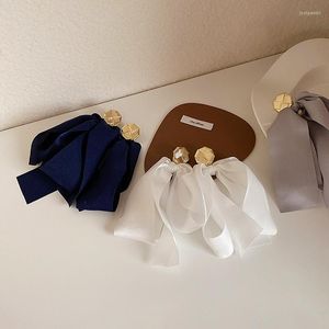 Dangle Earrings French Exaggerated Cloth Bowknot For Women Elegant White Navy Blue Grey Ribbon Big Cross Knotted Drop Brincos