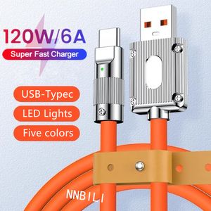 120W 6Aスーパーファストチャージケーブルタイプ-CマイクロリキッドシリコンケーブルクイックチャージUSBケーブルHUAWEI SAMSUNG XIAOMI PIXEL USB BOLDデータライン