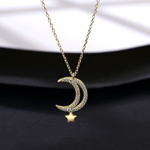 18k gold plating moon star s925 zilveren hanger ketting zoete mode temperament vrouwen glanzende zirkoon ketting prachtige sieraden accessoires