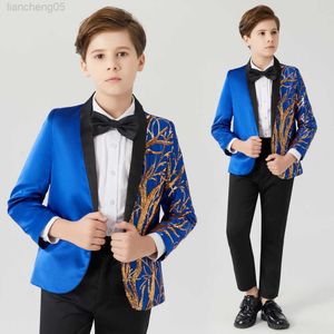 Kleidungssets Blauer Paillettenanzug für Kinder Blumenjungen Formeller Anzug Kinder Hochzeit Geburtstag Party Kleid Kind Smoking Prom Performance Kommen Sie W0222