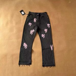 Jeans för män Vintage designer jean heart Klistrat skinntvättat Vintage raka jeansbyxor
