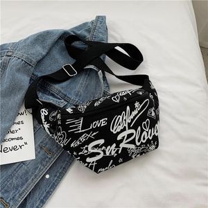 Taille Taschen Damen Hip Hop Straße Brief Graffiti Brust Tasche Designer Mode Textur Crossbody Handy Krone Schulter 2023