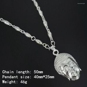 Catene 1 Collana con pendente a testa di Buddha in argento tibetano Statua tailandese Shakyamuni Gioielli 40 25MM