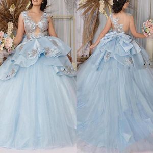 Party Dresses Tired Ruffle Tulle Ball Gown Lace Applique Sweet 16 Masquerade Wear Plus Size 230221