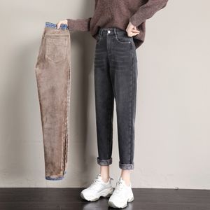 Damen-Jeans, Winter-Jeans für Damen, samtig, dick, warm, Denim-Hosen, hohe Taille, Fleece, Mom-Jeans, Baggy-Vintage, weites Bein, Harems-Denim-Hose, 230222