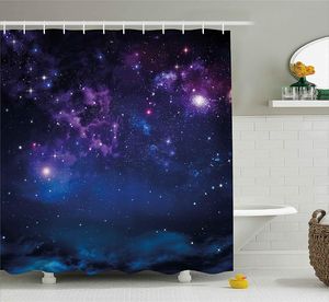 Duş perdeleri uzay perdesi Samanyolu yol temalı karanlık madde ile yıldız tarlası ışık yılları sci fi seyahat ekran banyo ev dekor