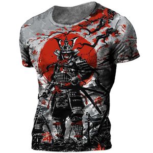Herren-T-Shirts, japanisches Samurai-T-Shirt, 3D-Druck im japanischen Stil, kurzärmelig, Tops, T-Shirts, lässig, Retro-Herren-T-Shirt, übergroß, Vintage-Herrenbekleidung, 022223H