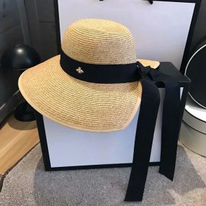 Cappello di paglia a cupola d'ape Cappelli a tesa larga regolabili con berretto da spiaggia da donna per vacanze all'aperto a nastro