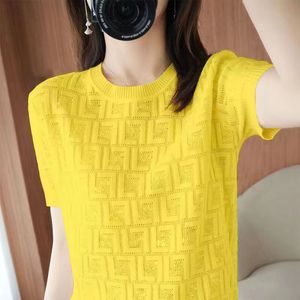 New designer Womens Knits high-end womens t shirt translucent lace sexy women top long sleeve shorts sleeve luxury fashion Thin hollow round neck loose half sleeve S