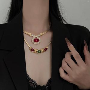 Hänge halsband vintage naturstenhängen mormor gåva kvinnors rostfritt stål smycken trend set